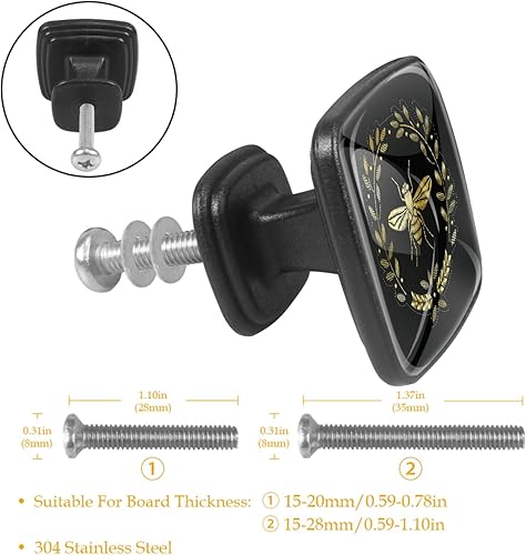 Miniatura 3 de 4 tiradores de cajón y perillas con diseño de abeja voladora dorada con tornillos cuadrados para muebles de oficina, pomos decorativos