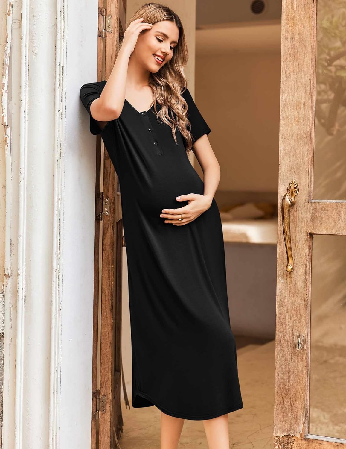 Ekouaer Womens Maternity Nightgown for Hospital Pregnancy Long Nightgowns Nursing Night Gown for Breastfeeding - Image 6