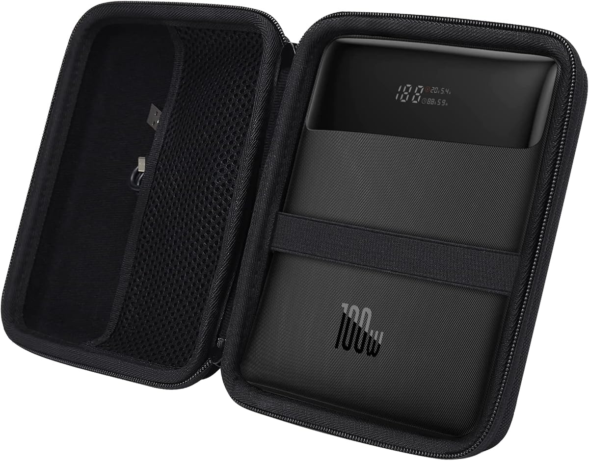 khanka Hard Case for Baseus 100W USB C Laptop Charger 20000mAh Power Bank | EVA Hard Shell, Accessory Storage Pocket, Travel-Ready Portable Storage, Impact Resistant Protection, Protective Case Only