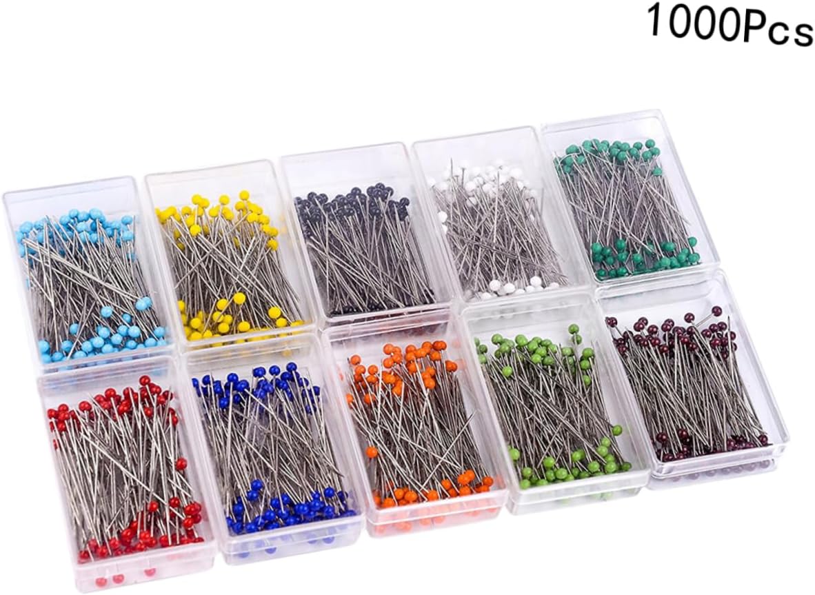 Gadpiparty 1000pcs Colorful Glass Ball Head Pins for Sewing Crafting and Jewelry Making 38mm Large Pearlized Head Pins for DIY Projects and Dressmaking