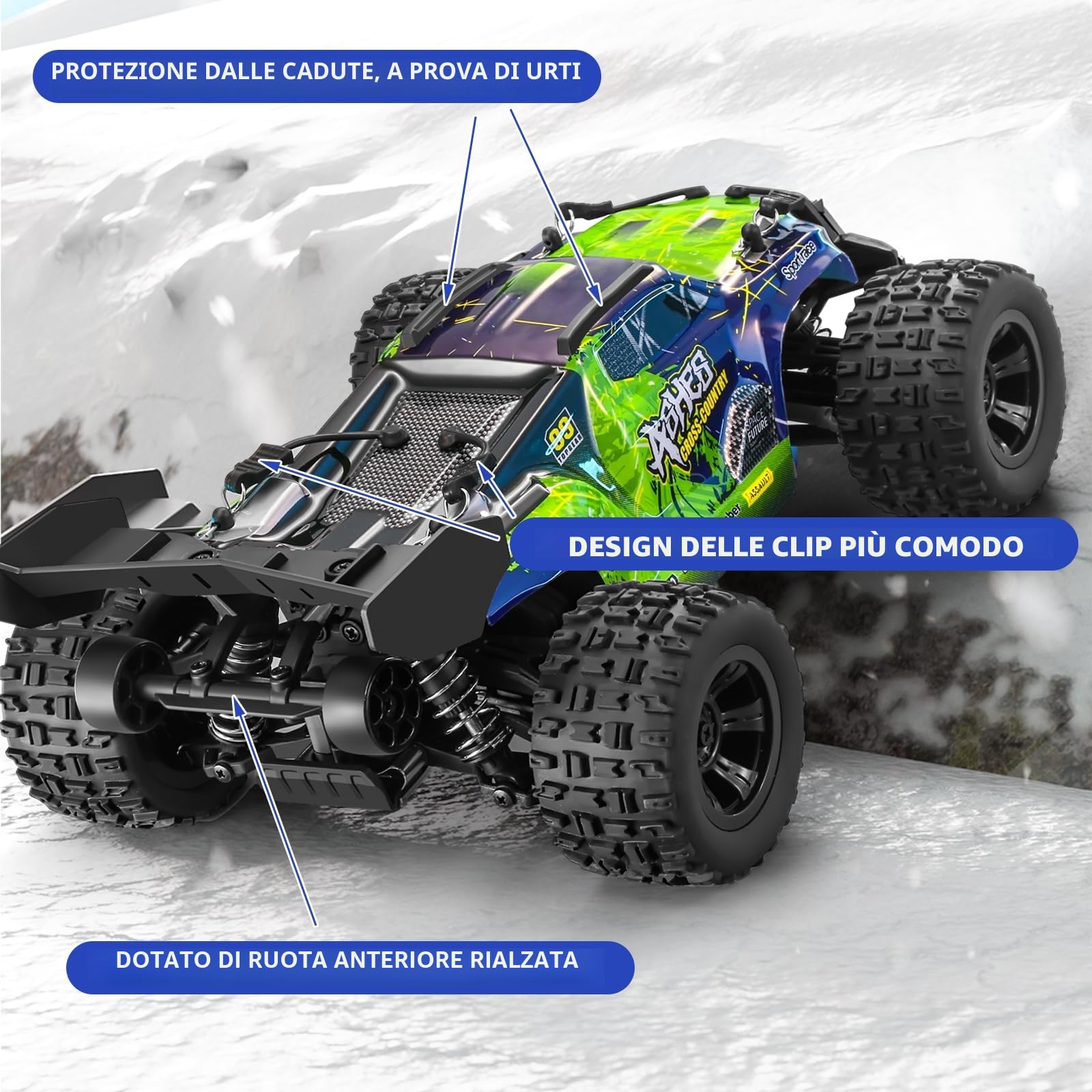 YONCHER Macchina Telecomandata Professionale, 1:18 40KM/H RC Auto Telecomandate,Offroad 4WD Monster Truck per Adulti, 4x4 Camion 2 Batterie 70+ Minuti per Bambini
