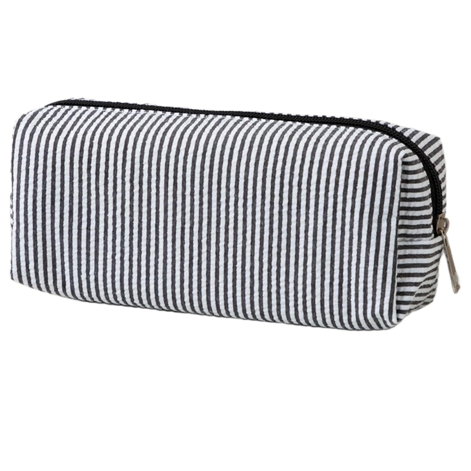 HFHungkeong Cute Pencil Case, Seersucker Pencil Bag Desktop Stationery Finishing Large Capacity Embroidery Striped Travel Storage Bag, Multifunctional Cosmetic Pouch(Black and White) — image 1
