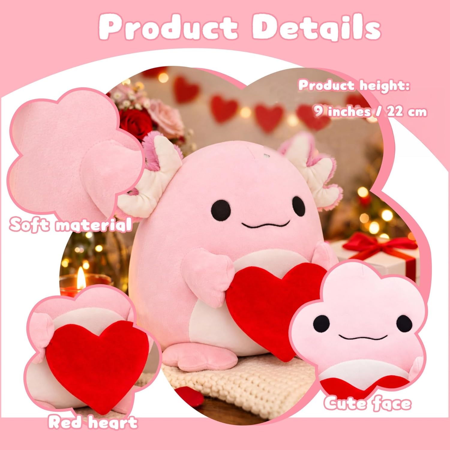 Adorable Heart-Hugging Axolotl Plush Toy,11“ Soft Stuffed Animal, a Must-Have for Axolotl Lovers — Perfect for Boys & Girls, Valentine's Day, Anniversaries, and Birthday Gifts(Axolotl)