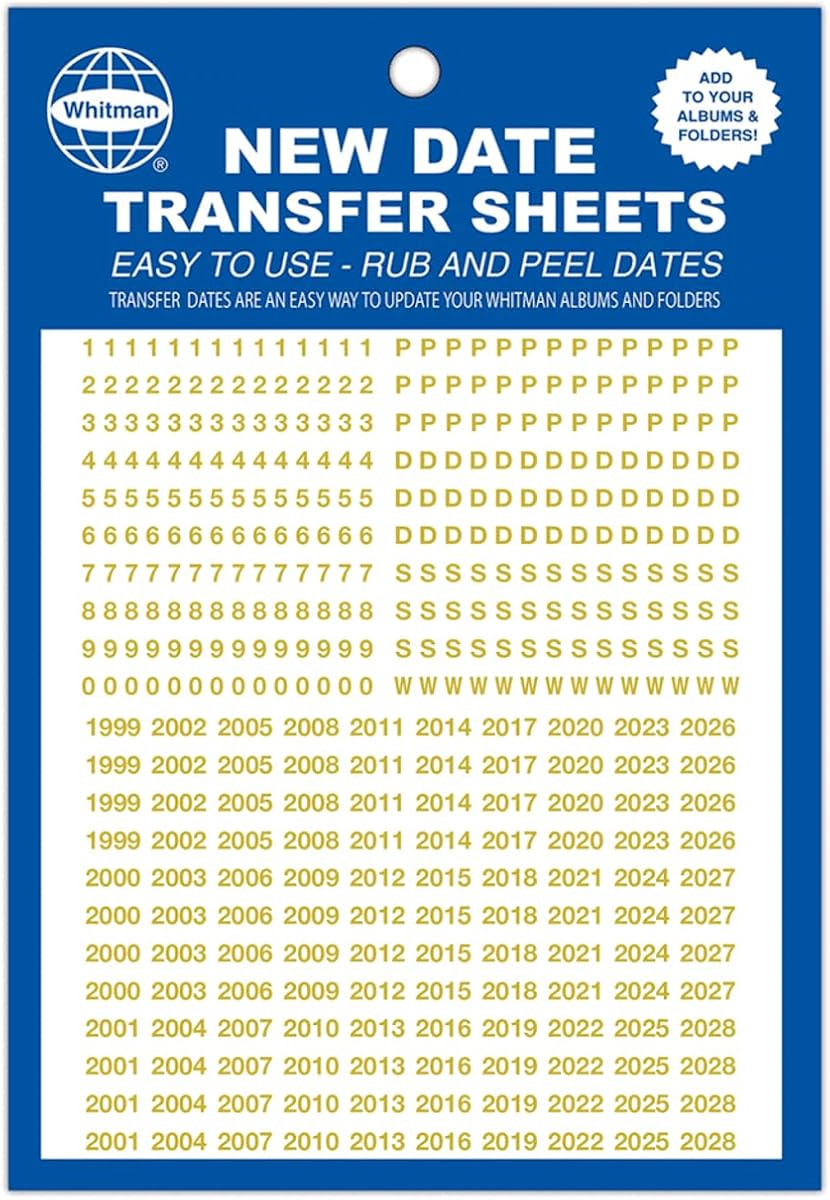 Whitman Date Transfer Sheets for Folders and Albums Gold