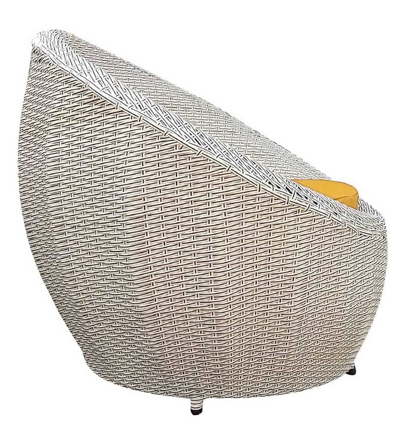 Image of Artic Fashion Apple Chairs Table Set 4+1 Wicker Patio Furniture Sets 4 Chair and 1 Table with Cushions for Garden Balcony Bedroom Powder Coated Frame Uv Protected Wicker (Off White+Yellow)