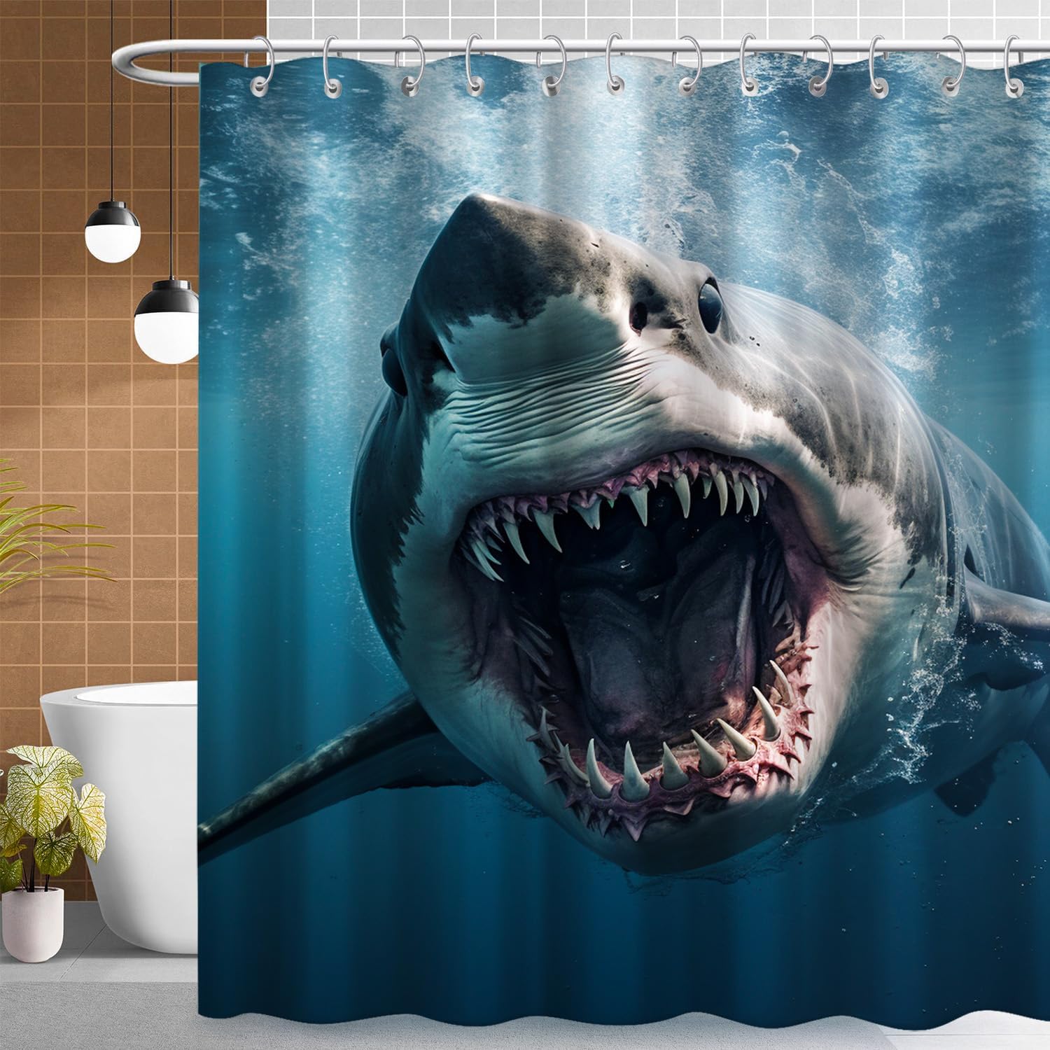wongmode Shark Shower Curtain Ocean Themed Under The Sea