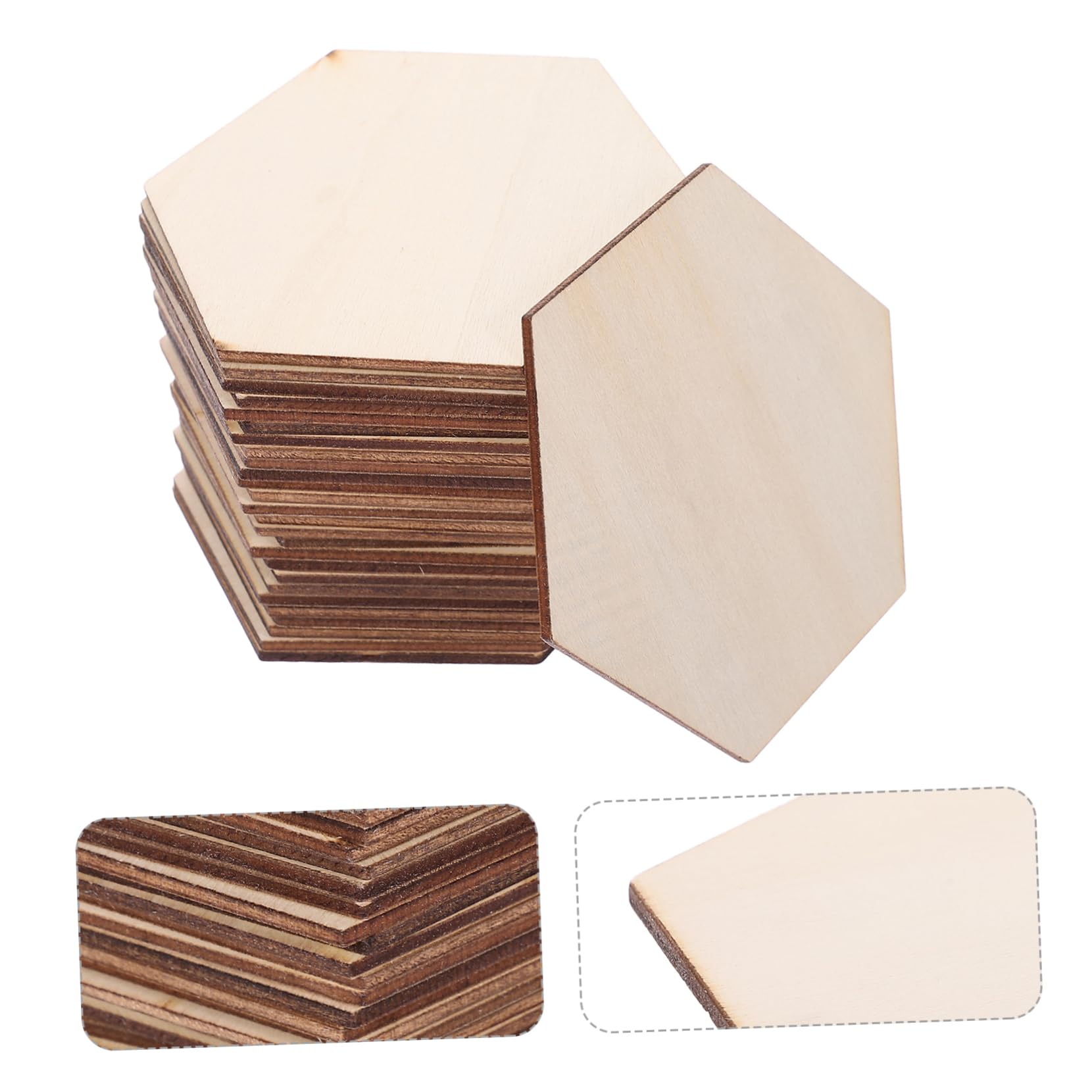 NUOBESTY 100 Pezzi Sagome di Legno Esagonali Naturali Beige per Progetti Fai da Te Finitura Legno Naturale Versatili per Decorazioni e Artigianato Creativo