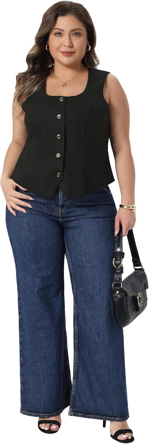 Agnes Orinda Plus Size Linen Vest for Women Sleeveless Lined Waistcoat Vest Top Vintage Fashion Casual Work - Image 3