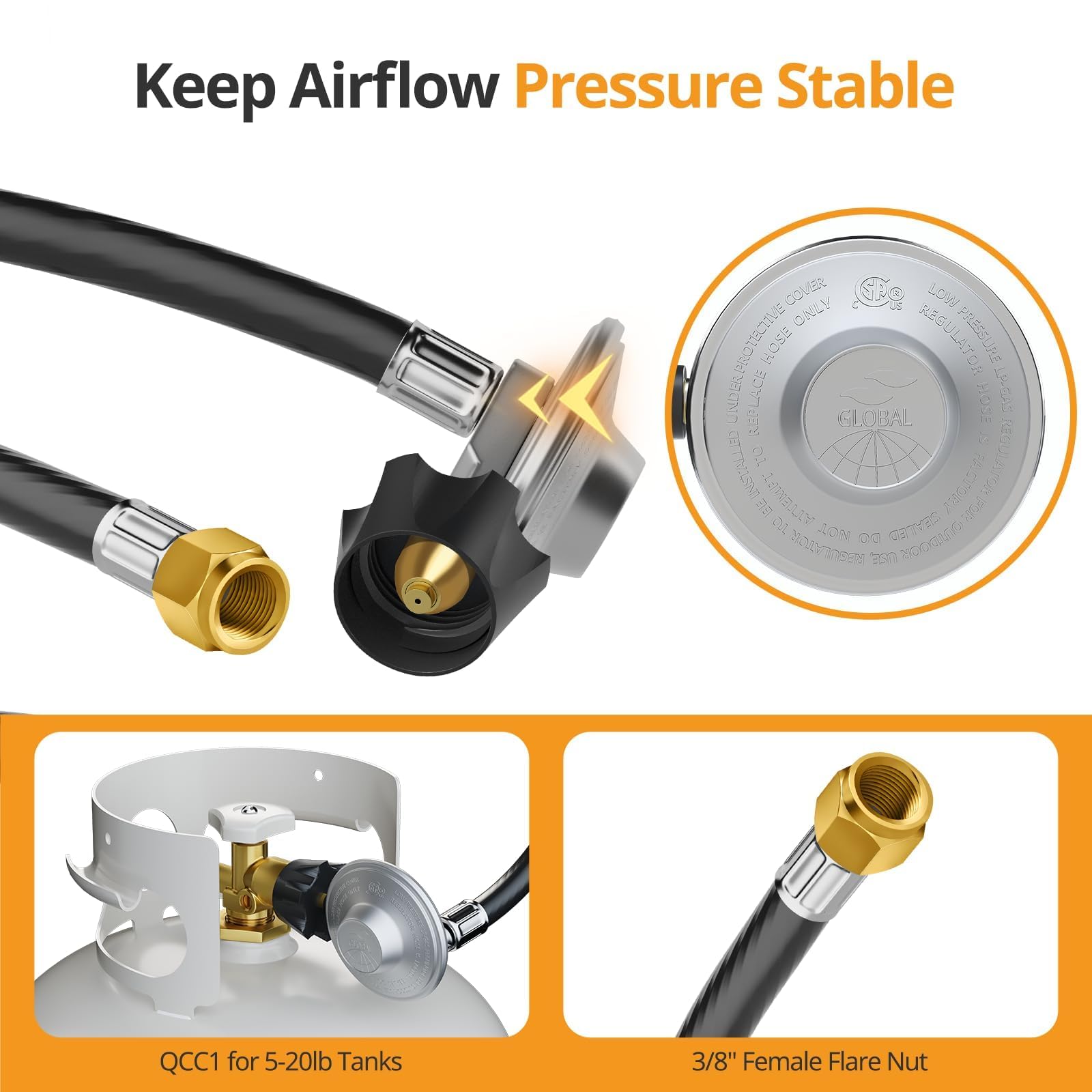 7501 - Kit de manguera y regulador de repuesto, 14.5 pulgadas, compatible con Genesis Silver A/B & Spirit 200/300 (control frontal y control lateral anterior a 2009), QCC1/Type-1 a 3/8