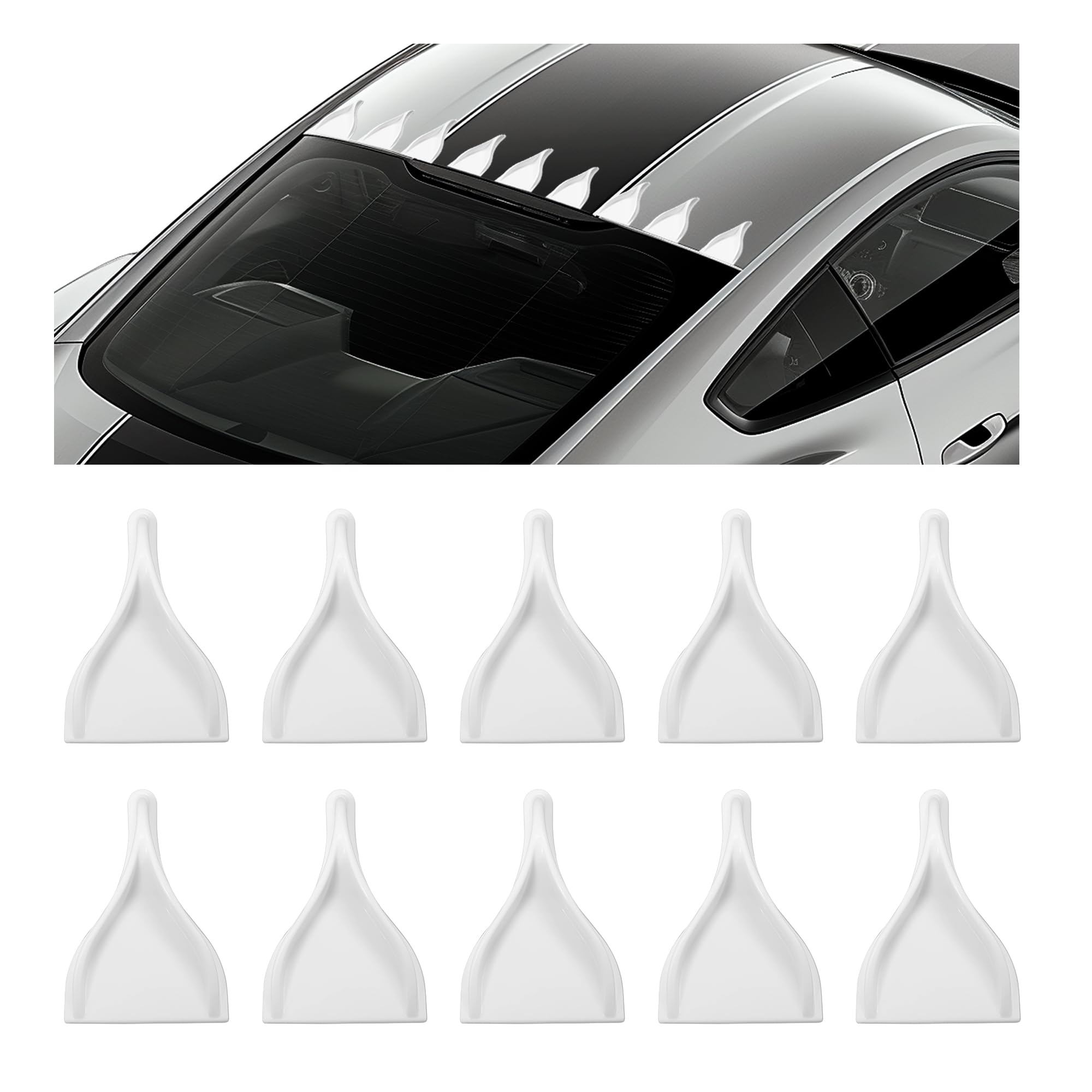 KUAFU Vortex Generator Roof Shark Fins Spoiler for Car, SUV, Trucks, Trailer, RV Shark Fin Diffuser White PP Plastic 10Pcs