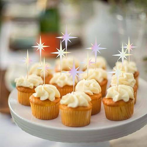 Miniatura 4 de 30 piezas de decoración de cupcakes de estrella pequeña estrella centelleante para cupcakes de compromiso, despedida de soltera, baby shower, boda,