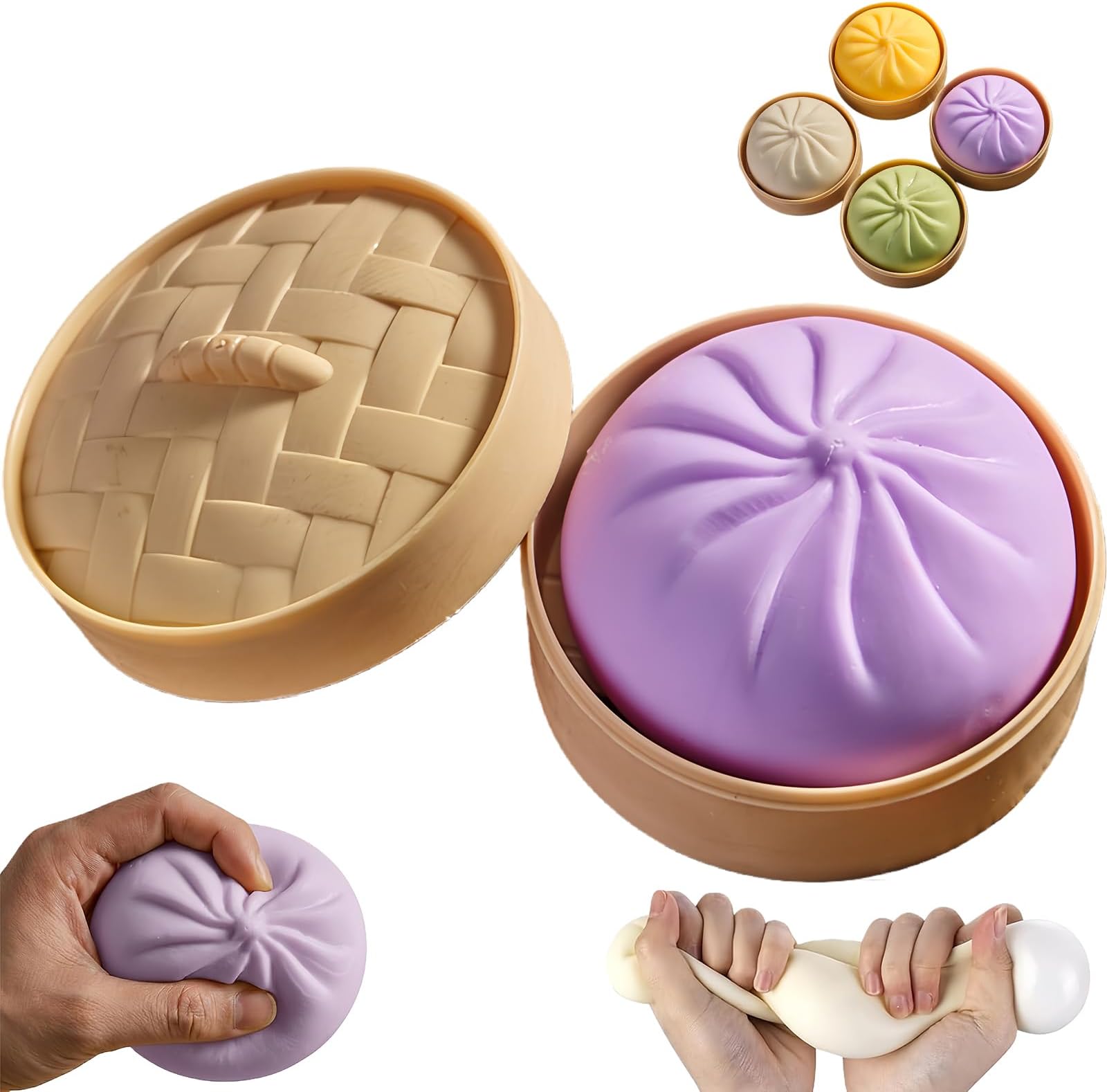 Mystery Giant Dumpling Squishy, 4/6/10 Inch Jumbo Dumpling Stress Ball, Squeeze Dough Ball Stress Relief Toy, Stretchy Stress Ball Squish Toys for ADHD (Purple S: 10cm/3.9 Inch)