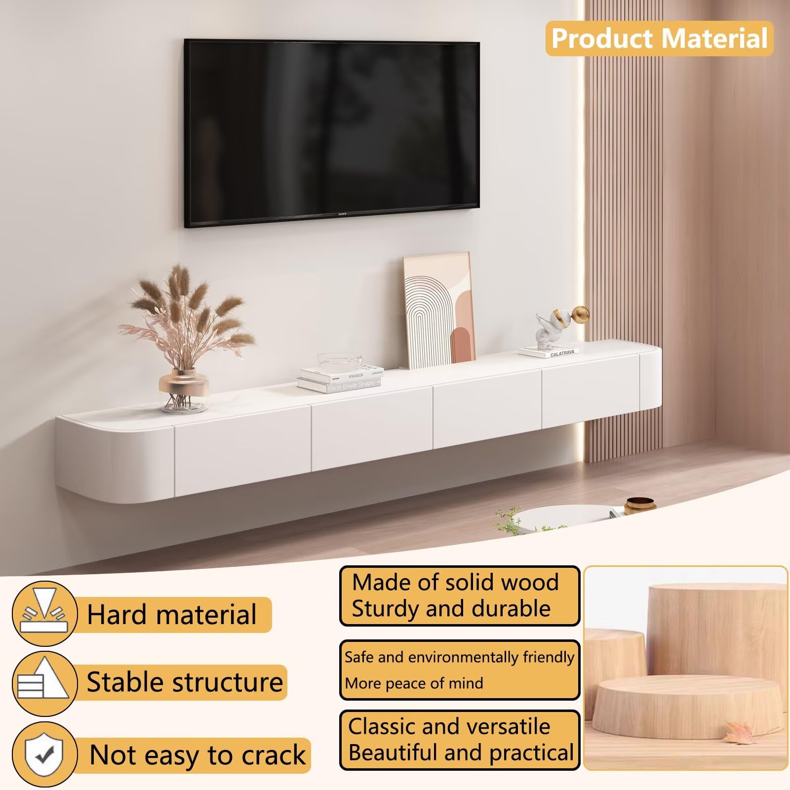 Moderner schwebender TV-Schrank Tv Cabinet for Living Room mit Schublade zur Aufbewahrung Holz Tv Lowboard Hängend Geeignet für Wohnzimmer oder Schlafzimmer (Weiß, 240cm/94.5in)
