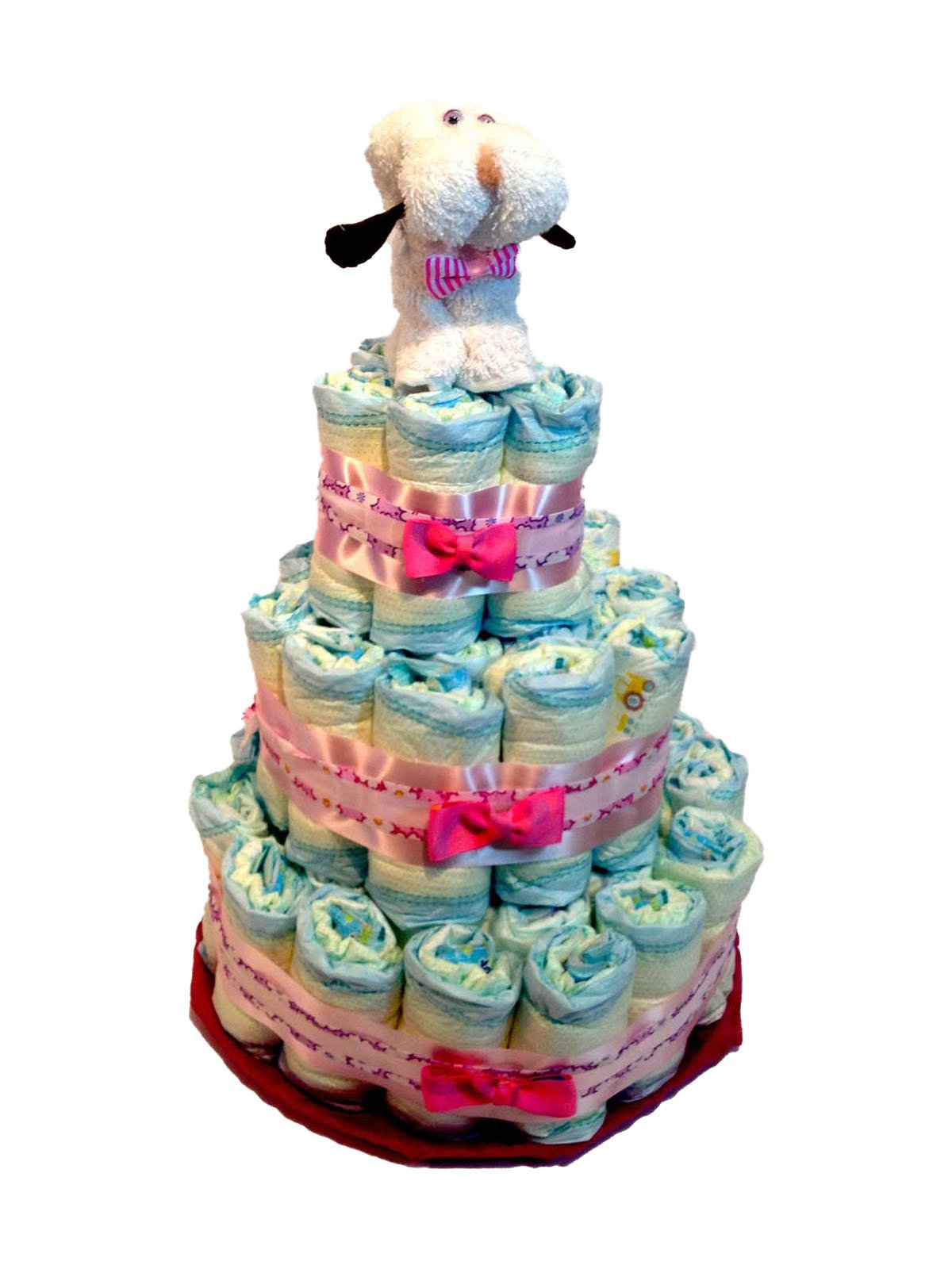 Tarta de pañales perrito toalla blanco (Talla 2 (3-6 kg)) by MomentosGourmet. Regalo para bebé muy práctico. Cesta Canastilla recién nacido. Diaper Cake