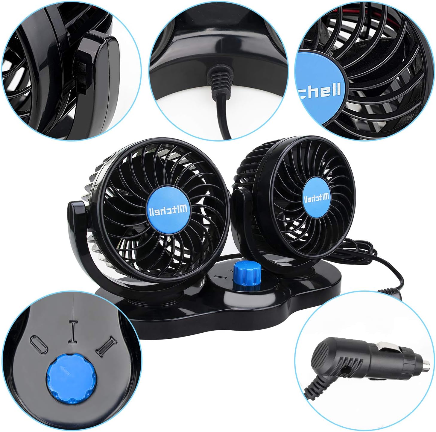 Bеѕt Cуbеr Mоndау 🔥 Jhua 12V Electric Car Fan 360 Degree Rotatable 2 Speed 4in Dual Head Car Auto Cooling Air Circulator Fan Quiet - Cigarette Lighter for Van SUV RV Boat Auto Vehicles Golf (Black）