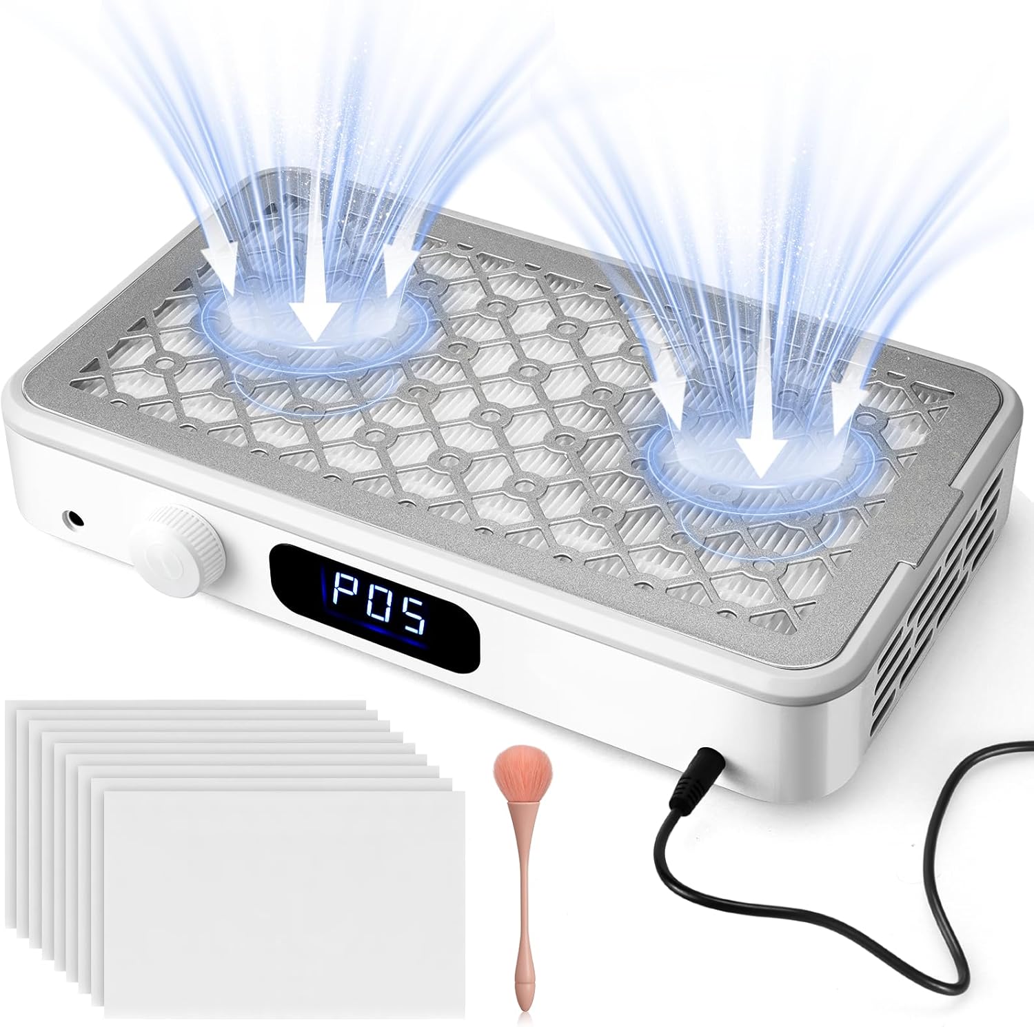 Professional Nail Dust Collector | Dual Turbo Low Noise | 1600PA Nail Vacuum Dust Collector Nail Tech | 30 Pcs Filter Papers + 1 Reusable HEPA Filter | 5 Speed Levels | for Acrylic Nails, Salon & Home