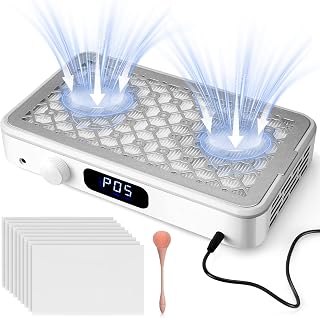 DRHWEFSQ Nail Dust Collector 1600PA Dual Turbo Low Noise Vacuum - 5 Speeds, 30 Filter Papers + HEPA, Acrylic Gel Nails Salon Home
