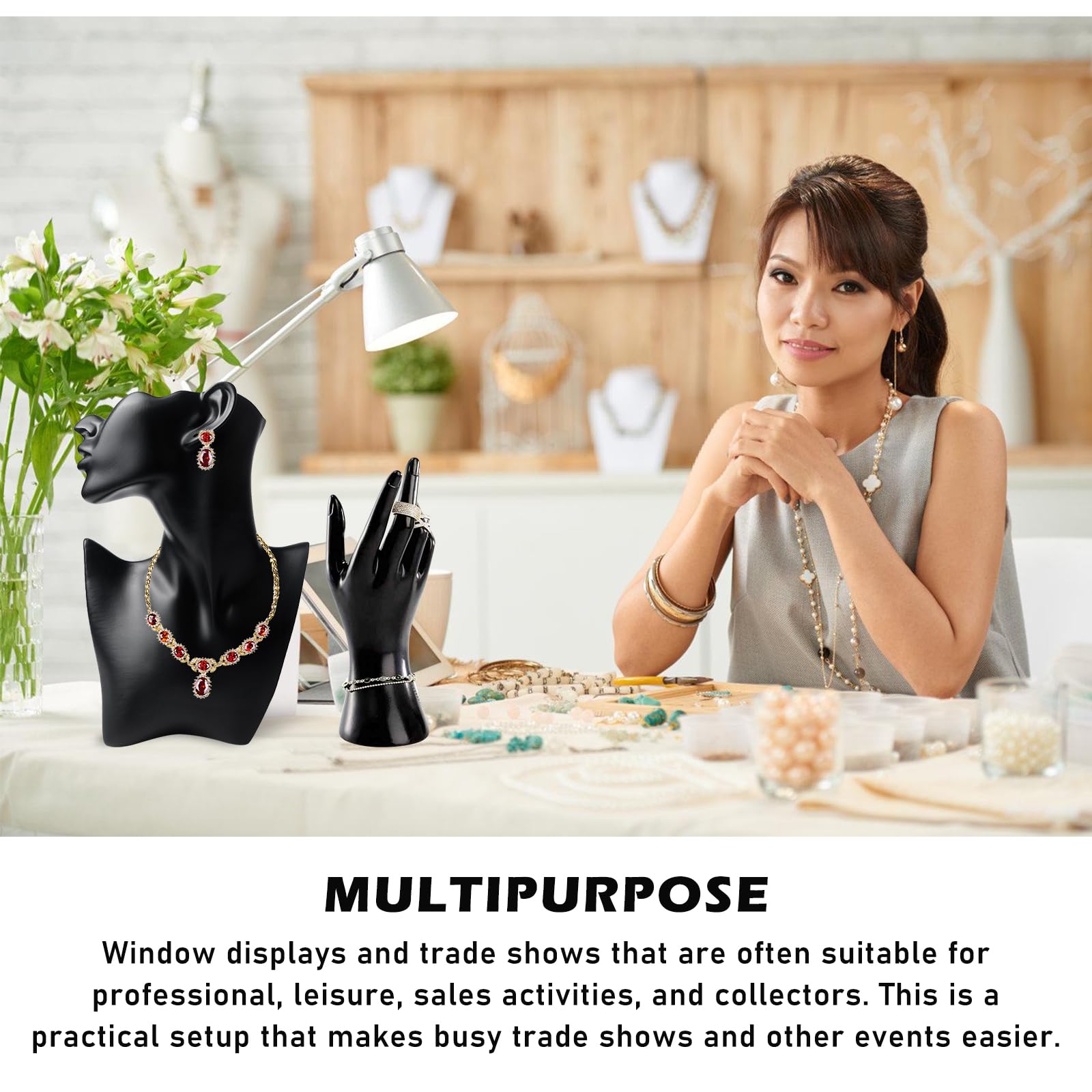 PORFOYO Exhibidor de maniquí de joyas, 3 unidades, expositores para collares, expositores de joyas, versátiles collares, expositores de mano para presentación profesional de joyas (negro)
