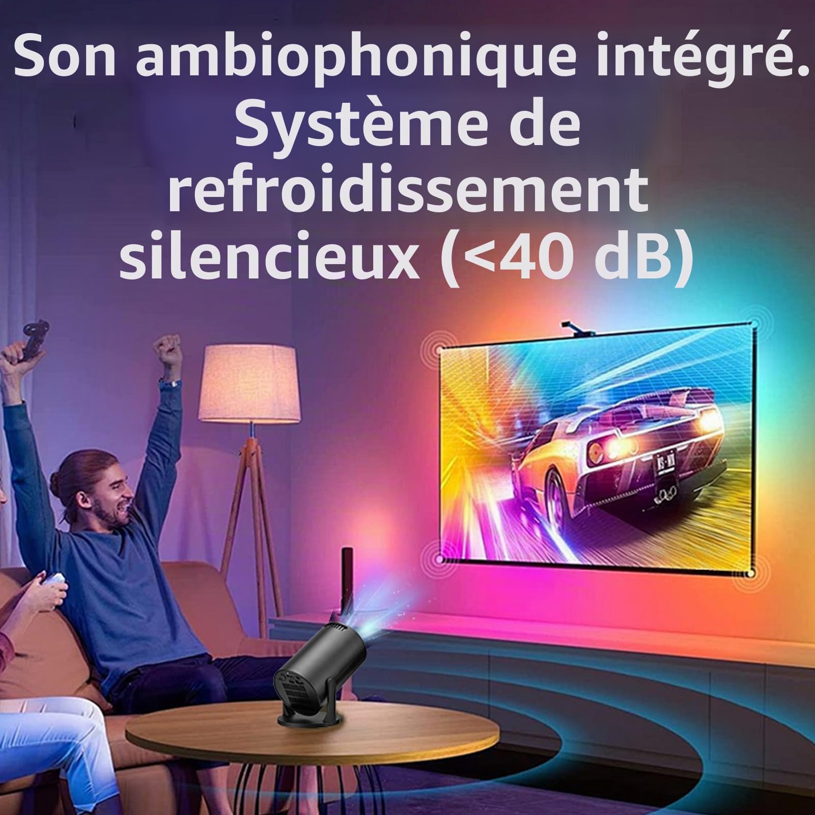 Mini Projecteur avec WiFi, Projecteur Portable 1080P, Projecteur de Cinéma Maison Réglable à 270 Degrés, Vidéoprojecteur HDMI USB TV Sticks