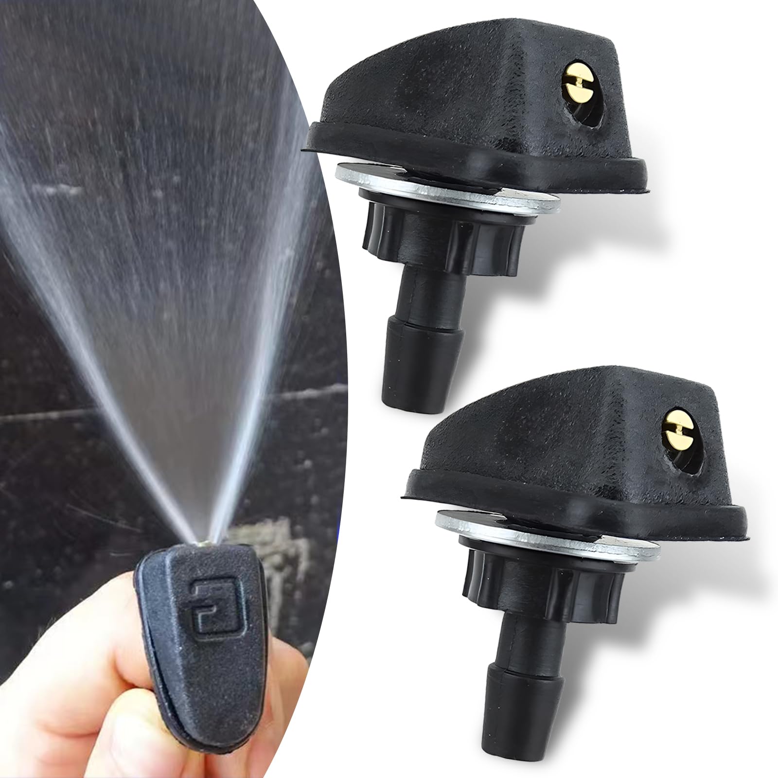 NomocaleNomocale 2 PCS Car Windshield Wiper Nozzle, Single Hole 360 Degree Adjustable Fan-shaped Uniform Spray Cleaning Tool, for 0.31" Connecting Hose, Universal for Cars Spray Nozzle Replacement (Black)