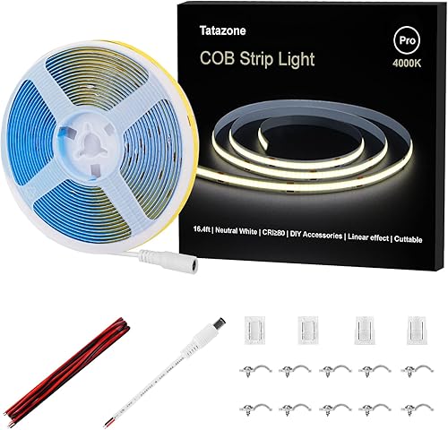 Tatazone Tira de luces LED COB amarillas de 2000 K con accesorios de bricolaje, 16.4 pies, 320 LEDSM DC24V - Tira de luz COB color ámbar brillante,