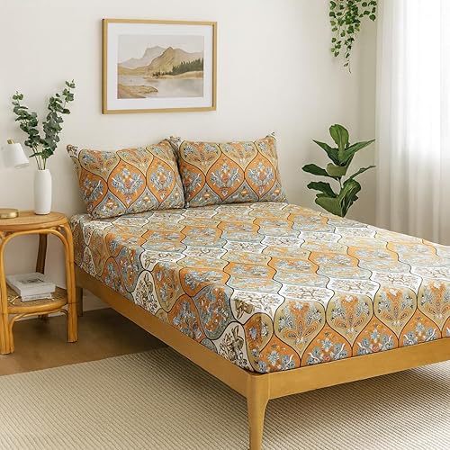 DaDa Bedding - Sábana bajera bohemia con fundas de almohada, diseño floral, estampado floral, cachemira, fiesta en el jardín botánico, brillante,