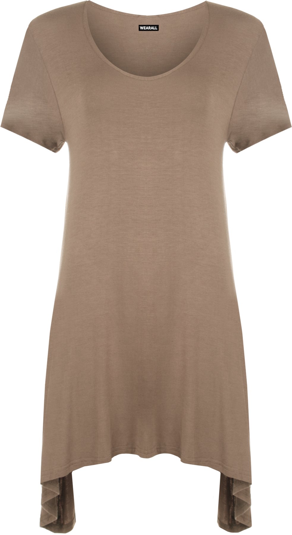 Wearall Women's Mocha New Dipped Hem Uneven Plain Short Sleeve Stretch T-Shirt Top 28/30