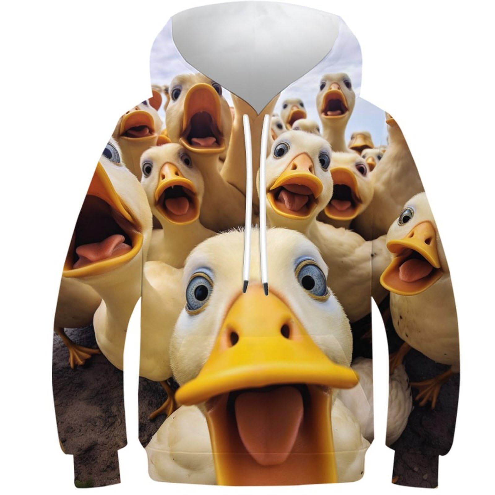 KKOLASXZE 3D Printed Yellow Duck Casual Hoodie Sportswear Pullover Men/Women Ong Sleeve Tops for Teens 13-15Y
