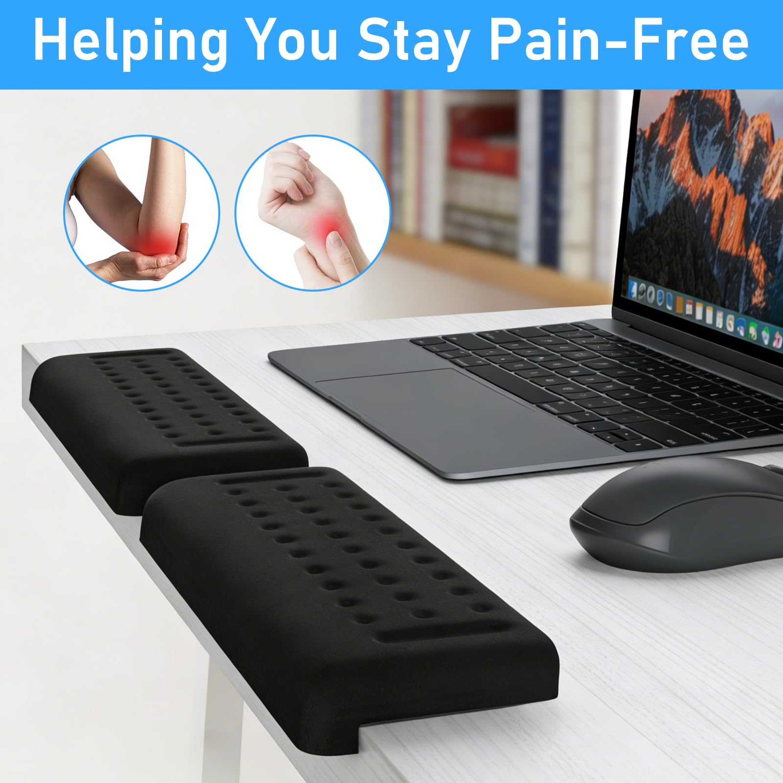 2 Pezzi Poggiapolsi Tastiera a Forma di L, Antiscivolo Appoggiapolsi Ergonomico Poggia Gomito da Scrivania, Poggiapolsi per Tastiera Memory Foam, Wrist Rest Pad per Ufficio e Lavoro