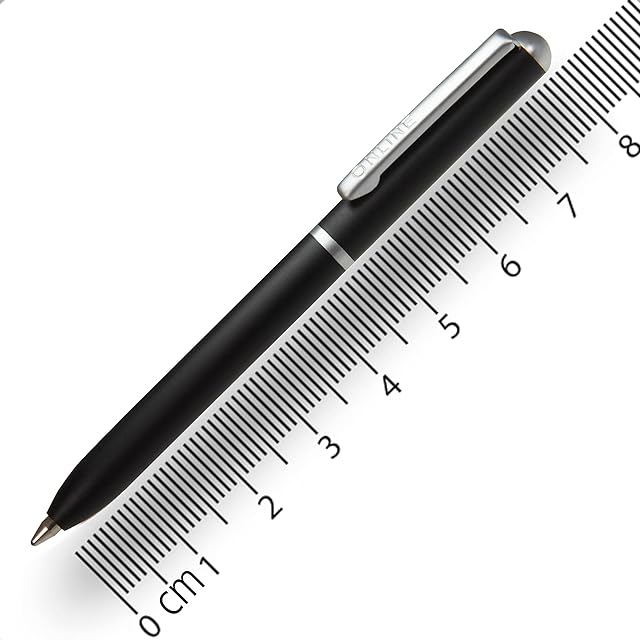 ONLINE mini twist ballpoint pen Black with metal clip standard pen refill small pens for the purse 8 cm length, fits into wallets & small bags biro with black writing color