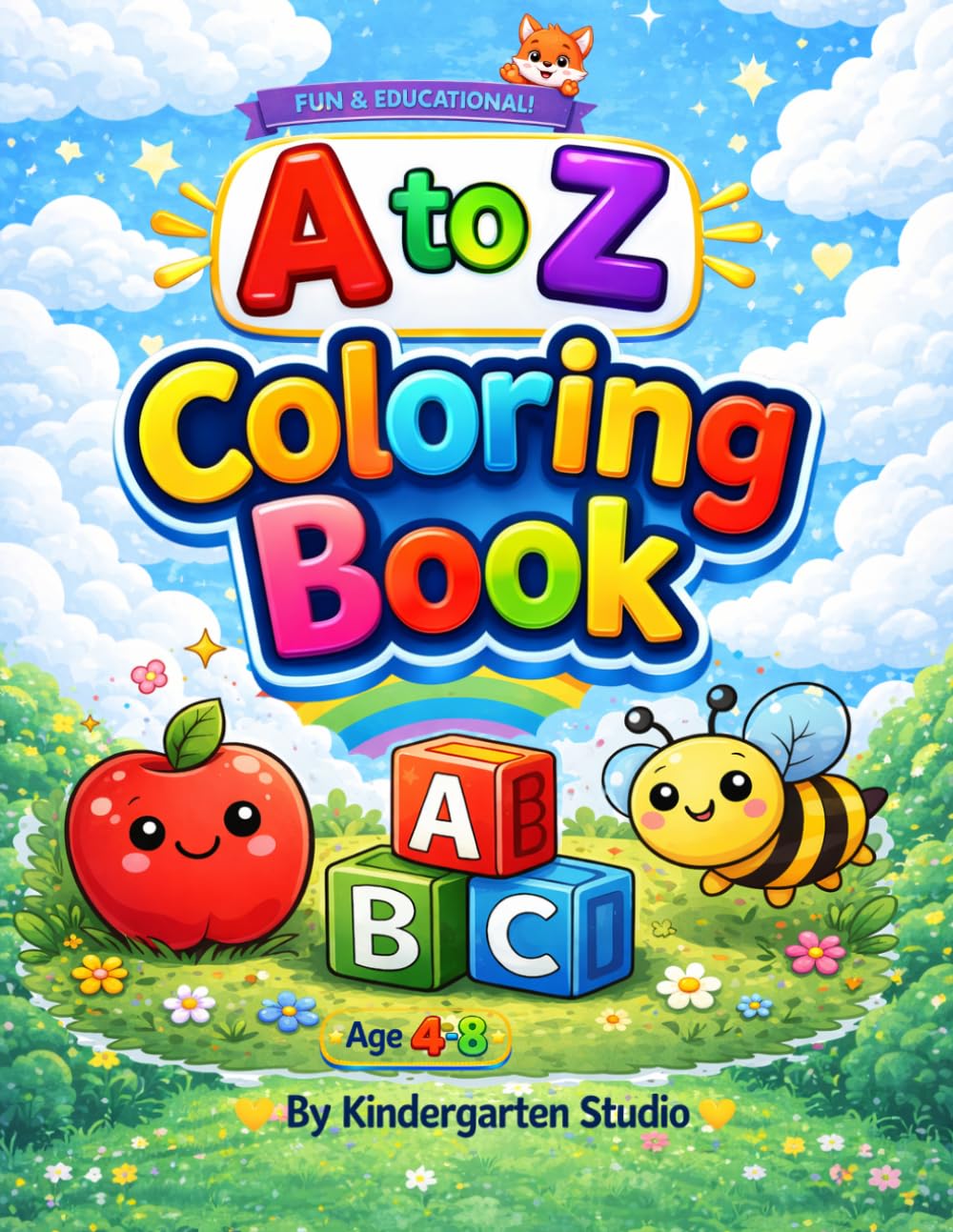 Kids ABC Coloring Book: A to Z Alphabet Learning with Cute Animals and Objects (Ages 4-8): Fun Alphabet A to Z Coloring Pages with Cute Animals, ... for Toddlers, Preschool & Kindergarten Kids
