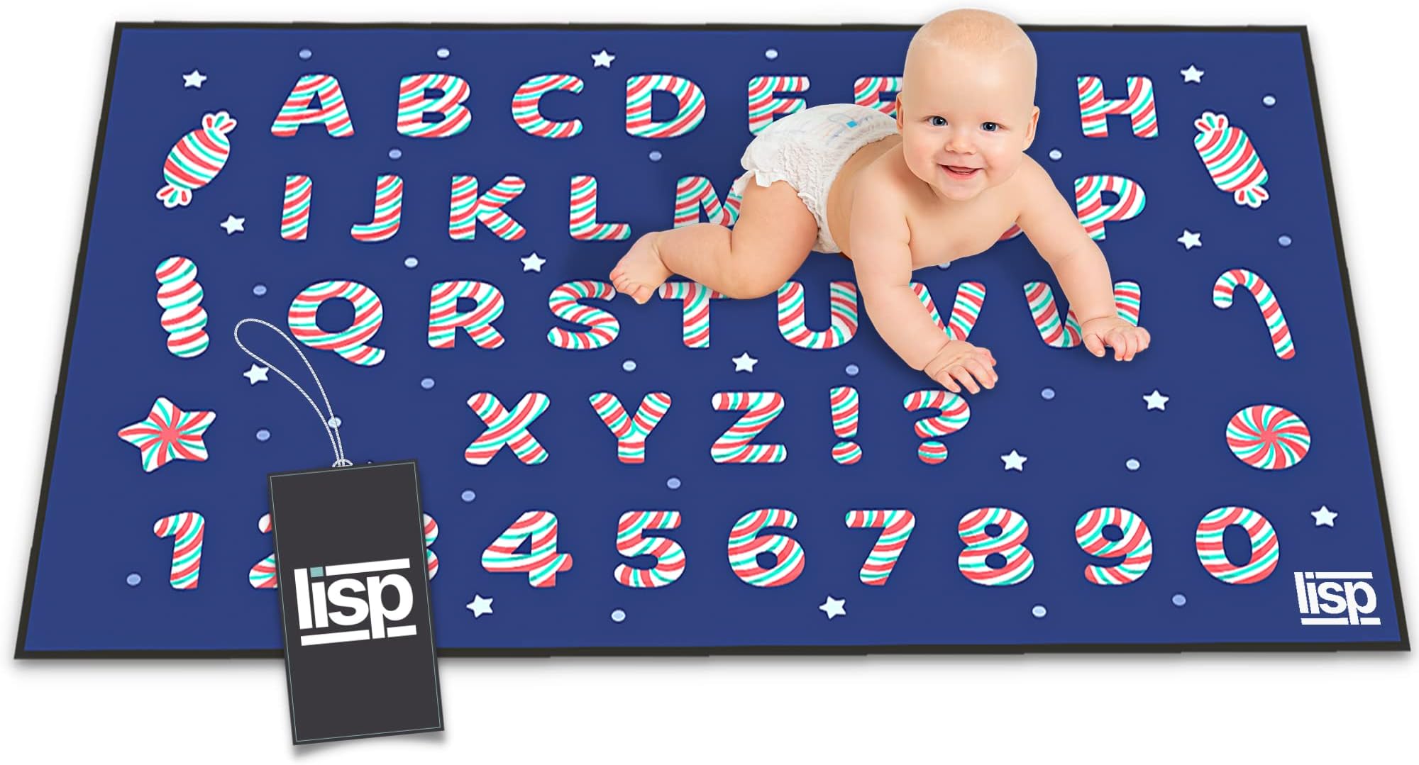 LISP Kids Play Mat | Playmat with Non-Slip Design | Baby Play Mat | Playtime Collection ABC, Numbers, Nature, and Objects | Educational Area Rug for Children Kids Bedroom Playroom (160x80cm)
