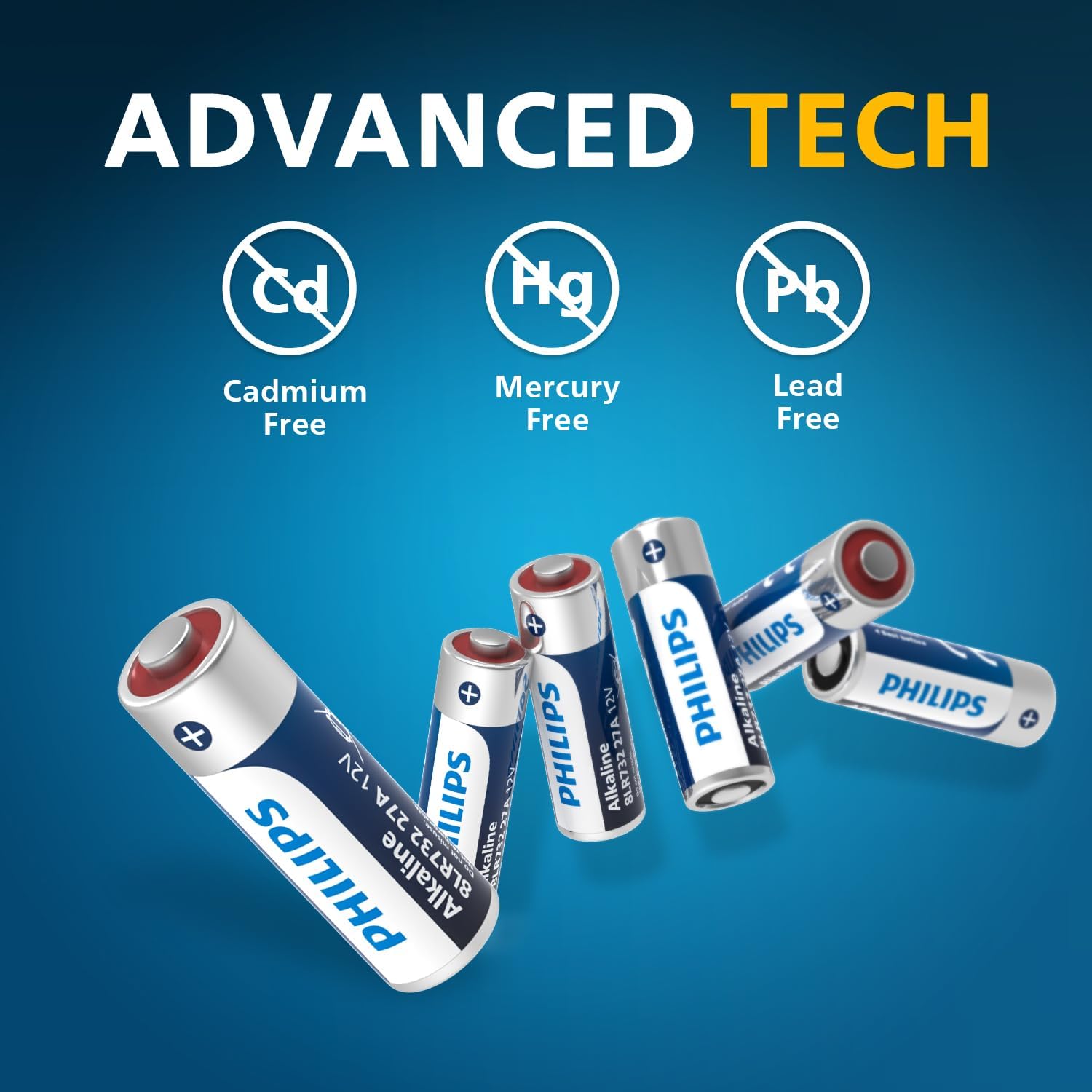 Philips 27A 12V Batteries 50-Pack, Long-Lasting A27 Alkaline Battery for Key Fobs, Car Alarms, Garage & Gate Remotes