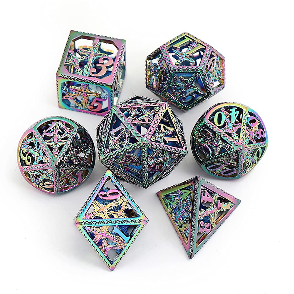 LANGWEI Ensemble De Dés D&D en Métal, 7 Pièces De Dés MDN Métalliques Creux en Croix avec Boîte-Cadeau pour Donjons Et Jeu De Dragon, Jeux De Table, TRPG, Jeux De Dés De Rôle RPG