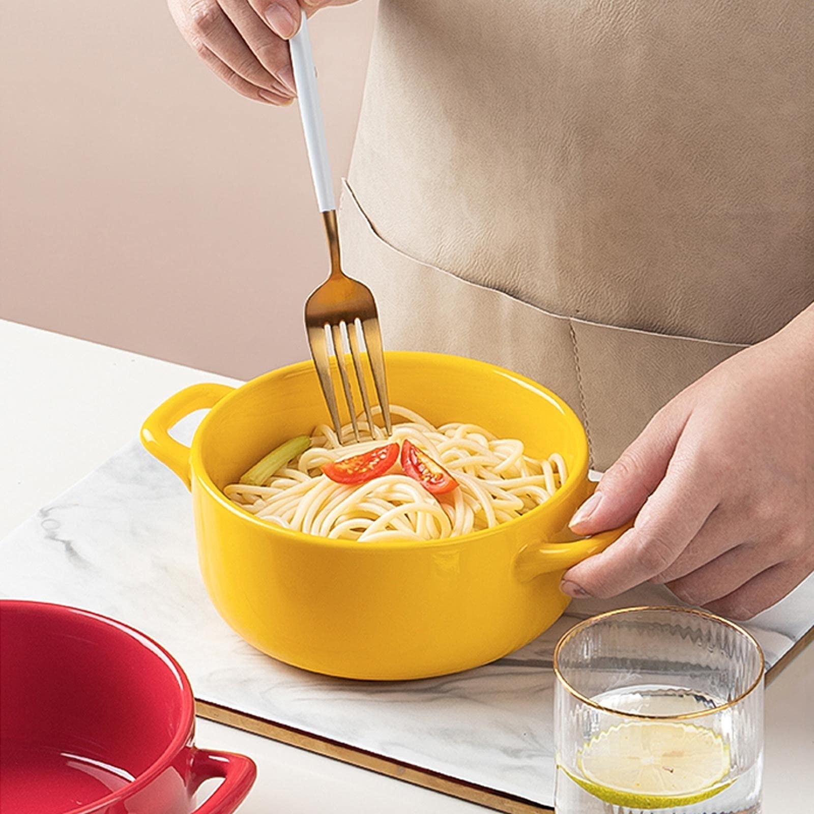 Tazón De Sopa Grande Para Ensaladeras Juego de 4 tazones de sopa de cerámica con asas, juego de tazones de cerámica for servir sopas, granos y guisos, tazones de desayuno Cuencos Para Cocina Cuenco Pa