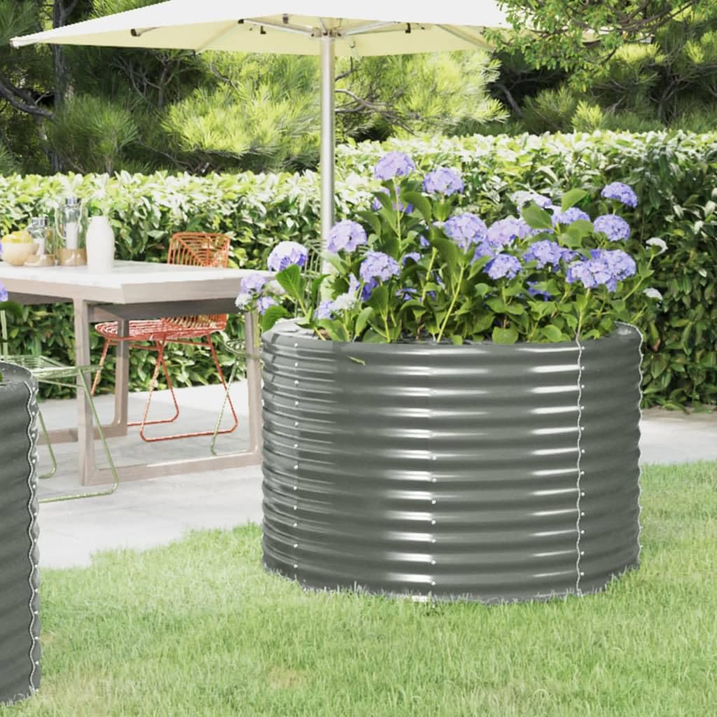 vidaXL Garden Raised Bed - Powder-Coated Steel, Round Planter – Rust Resistant and Weatherproof - Perfect for Outdoor Planting, Gray