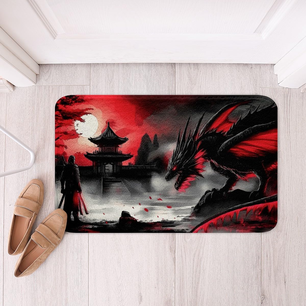 Erosebridal Western Dragon Bath Mat 16"x24",Japanese Samurai Bathroom Rug Set for Kids Boys Men,Red and Black Gothic Bath Rug Anime Style Door Mat Bathroom Decor image 3