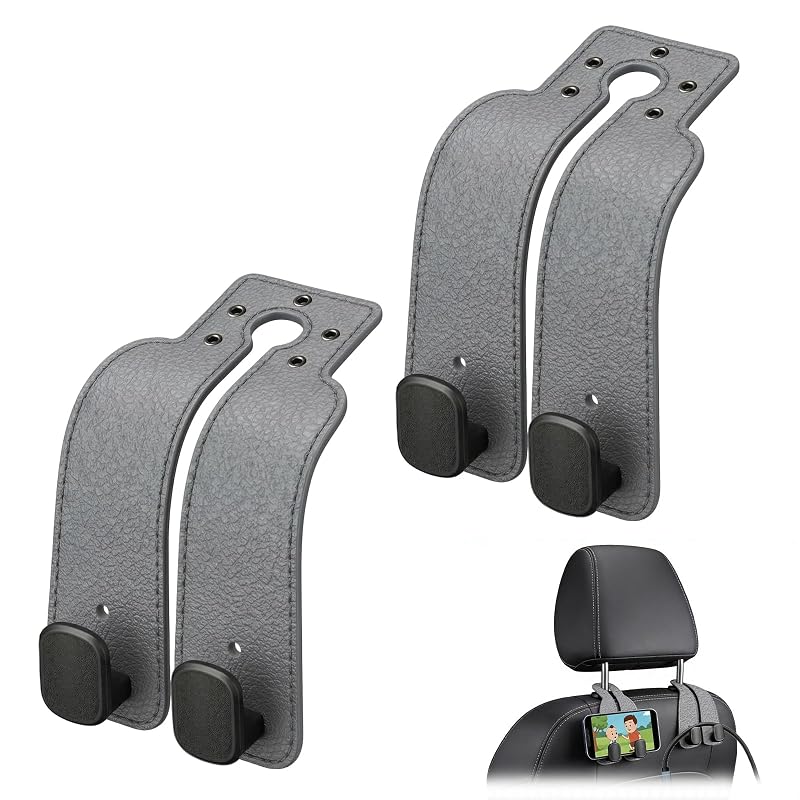 Gancho duplo para encosto de banco automotivo Generic, organizador giratório para bolsas e acessórios, cinza, kit com 2 unidades