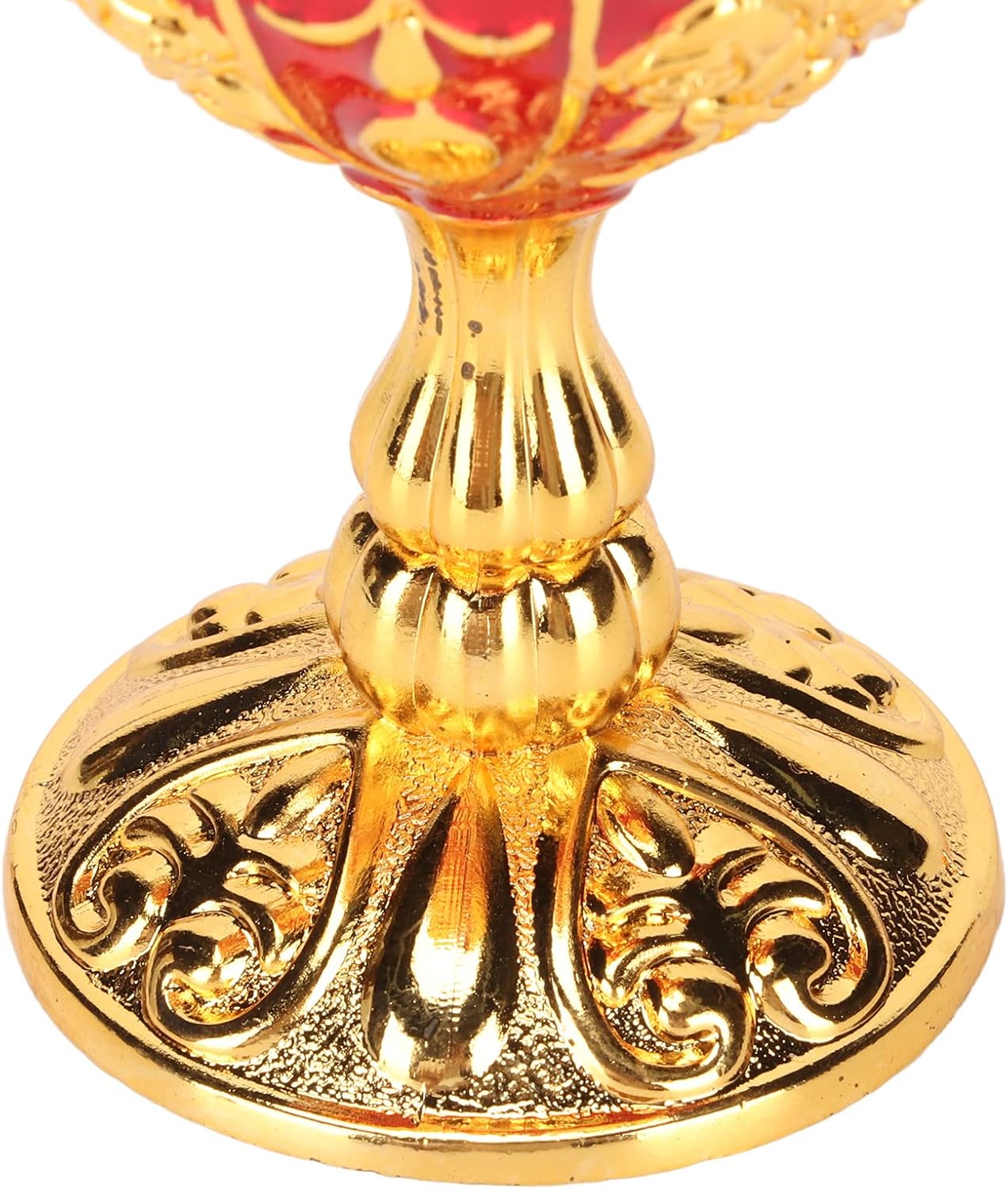 Zerodis Gold Chalice 4 Inch High Zinc Alloy Retro Embossed Flower Pattern Elegant Pimp Cup for Party Banquet (Gold Red)