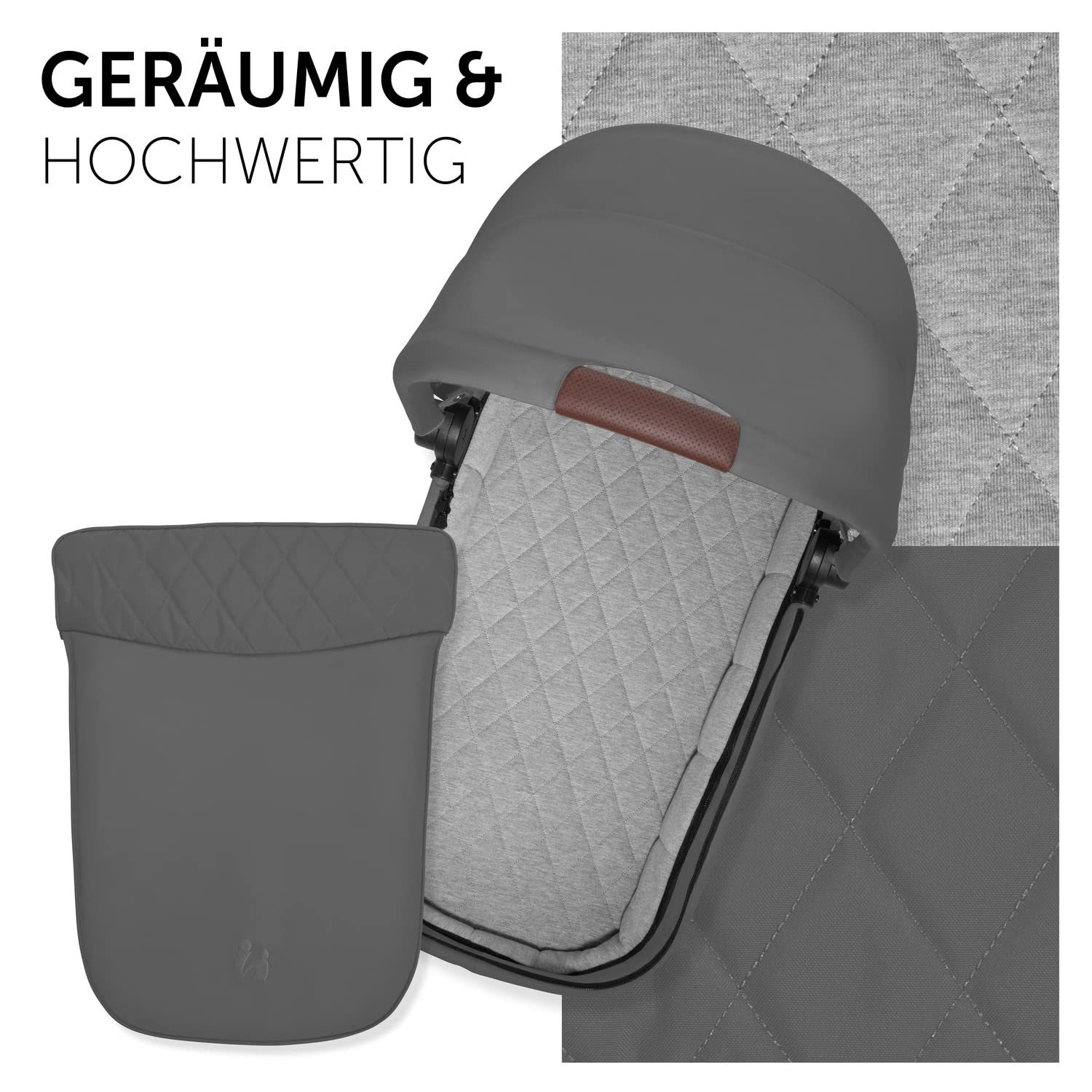 hauck Walk N Care Capazo Bebe Premium, para Recién Nacidos hasta 9 kg, Fácil Fijación al Chasis, Fácil Extracción, Ventana Panorámica XXL, Protección UV50, Plegable con una Mano, Gris Oscuro, 16542