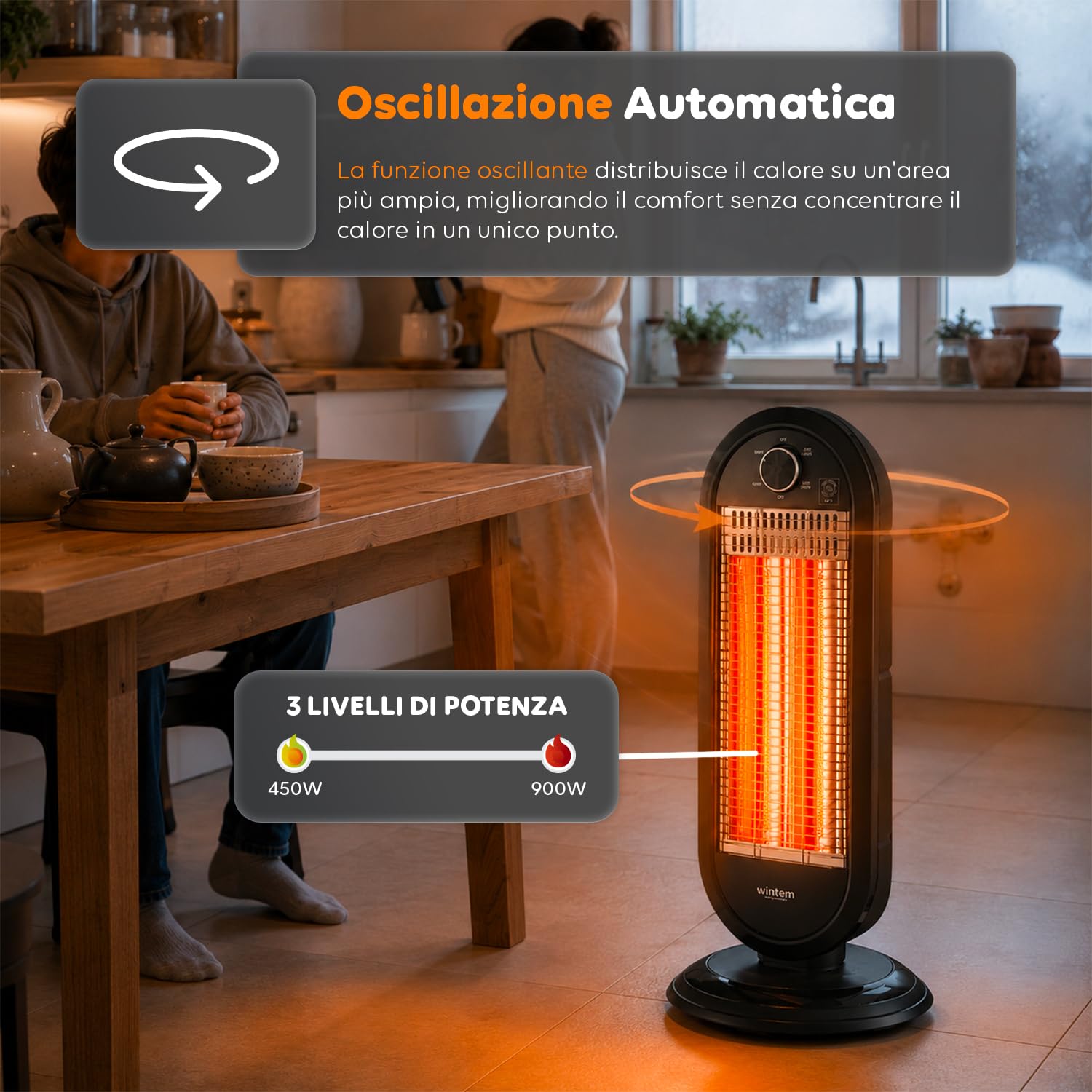 Avilia – Stufetta Elettrica con Oscillazione Automatica, Doppia Potenza 450-900W e Sistema di Sicurezza Anti-Ribaltamento per un Calore Uniforme e Naturale in Casa e Ufficio