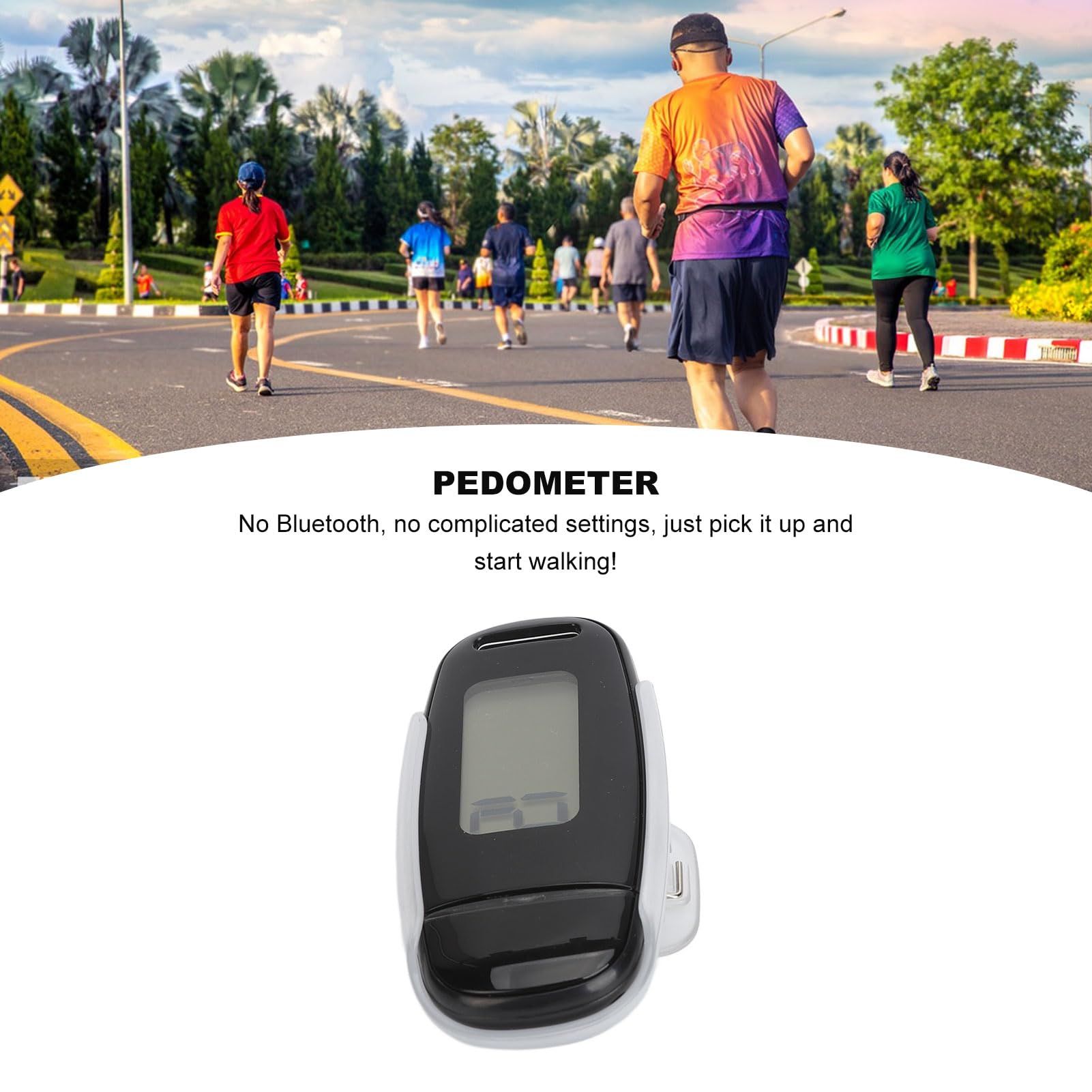 Step Counter Large LCD Screen USB Rechargeable Accurate Portable Lightweight Pedometer with Lanyard for Men Women Kids Elderly (Black)