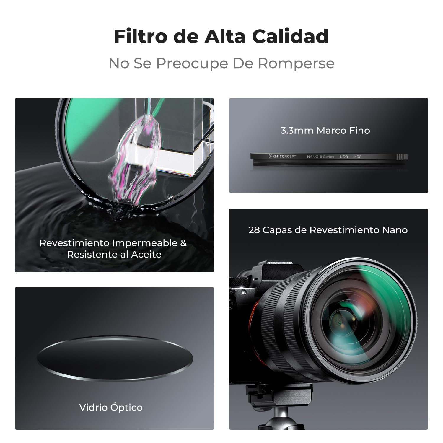 K&F CONCEPT Nano-Xcel Filtro ND64,72mm ND64(6 Pasos) Filtro Densidad Neutral de Vidrio Óptico HD con 28 Capas Revestimiento Nano