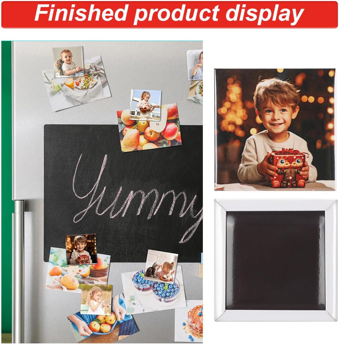 2x2inch Square Fridge Magnets Badge Maker, 50x50mm Metal Paper Cutter + 100sets Cardboard Material, DIY Refrigerator Magnet Button Machine Set