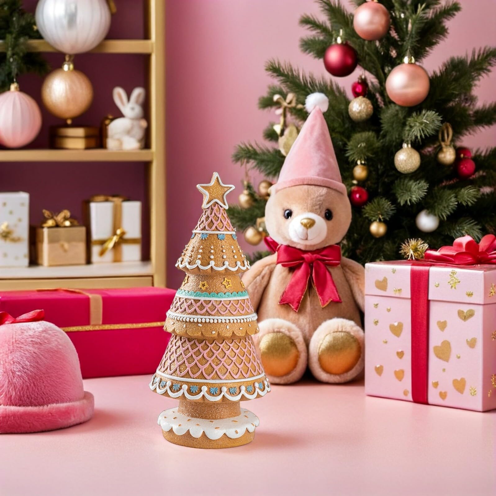 Figura de Árbol de Navidad de Resina con Diseño de Galleta de Jengibre Centro de Mesa Reutilizable para Decoración Festiva de Fiestas Navideñas y Exhibición Interior