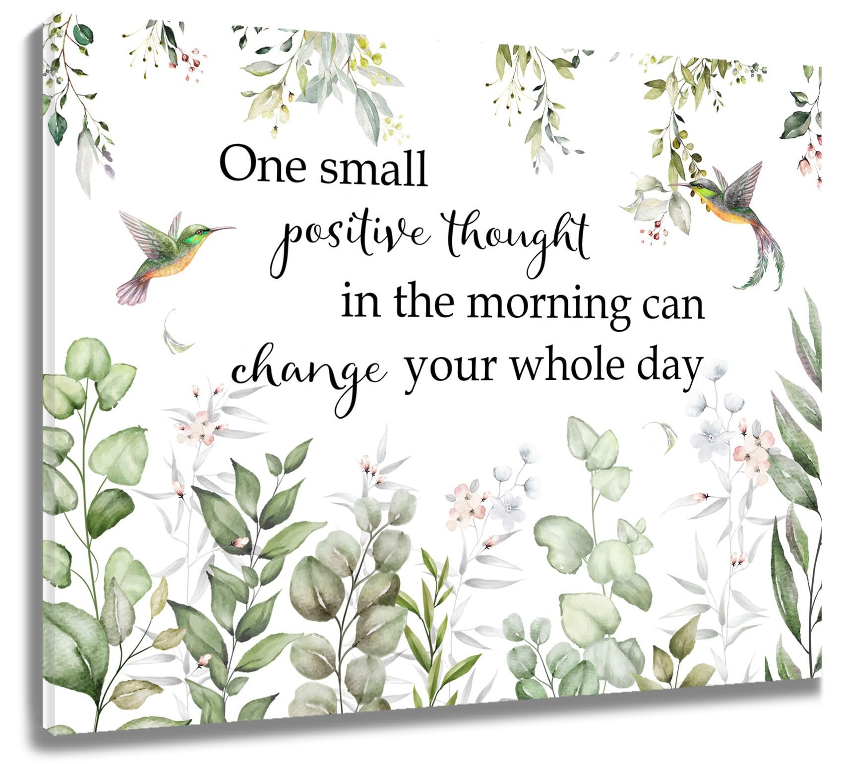 LB Sage Green Plants Wall Art Rustic Leaf Botanical Bird Canvas Wall Art for Living Room Funny Inspirational Poster Paint Wall Art Decor for Bathroom Kitchen Bedroom,20Wx16H inch Wooden Framed โ image 1