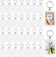 Baaxxango 30 Pack Clear Acrylic Photo Frame Keychains - 2.16x1.5 Inch Personalized Picture Keyrings for Gifts, Artwork & Bags