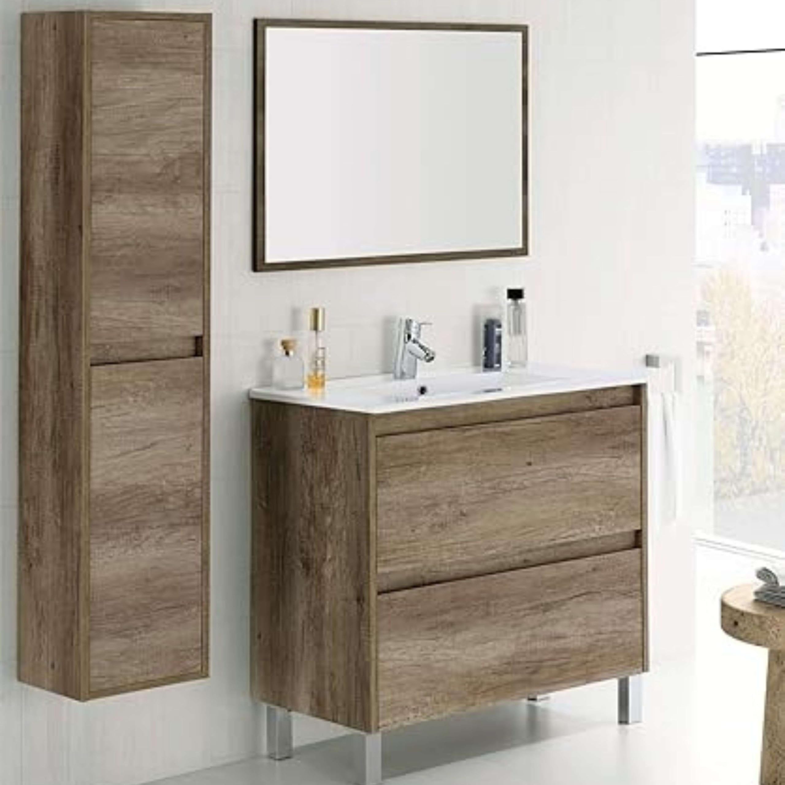 ARKITMOBEL 305040H Dakota Meuble de Salle de Bain avec Deux tiroirs et Miroir 80 x 80 x 45 cm Couleur Nordique