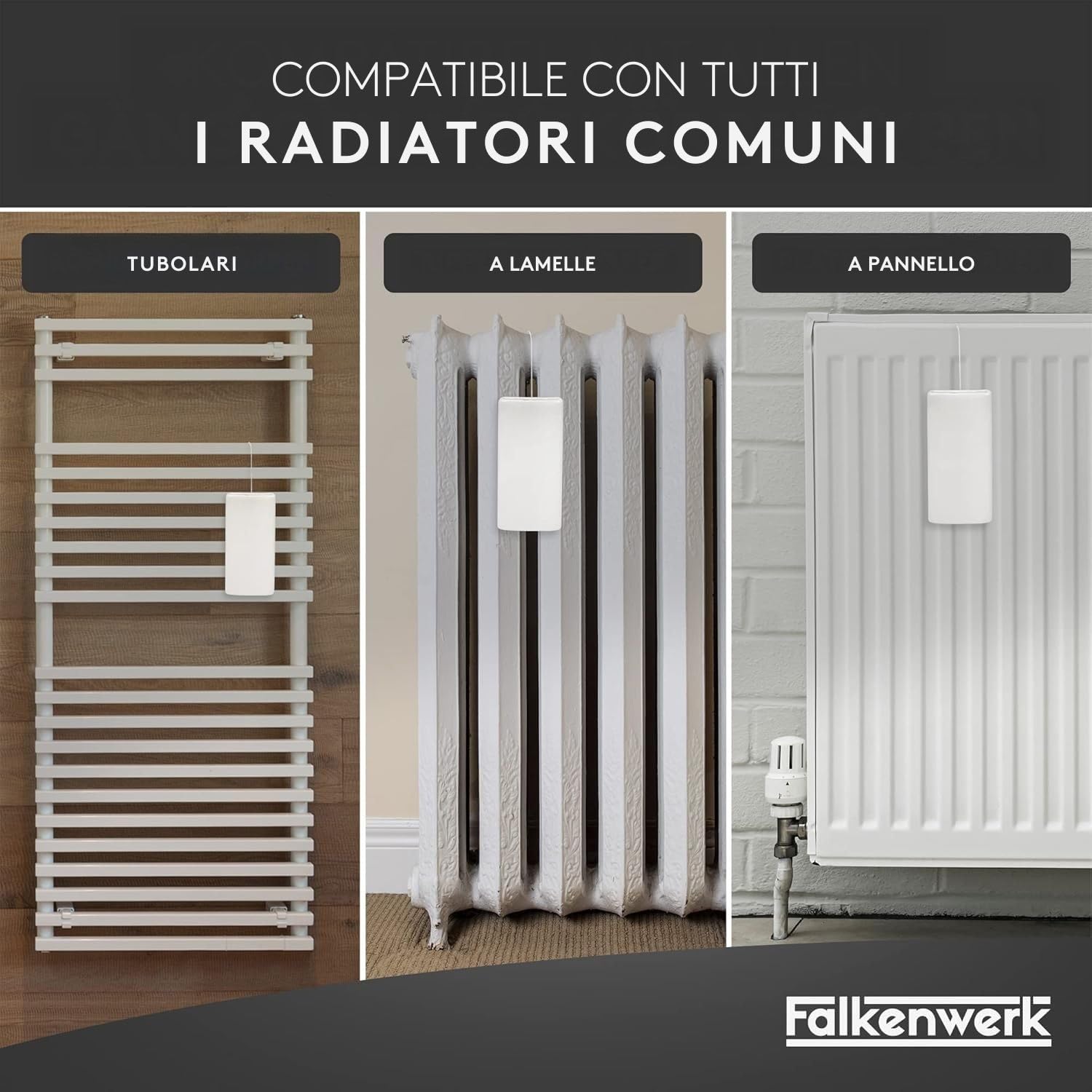 FALKENWERK Umidificatore Termosifoni per Radiatori in Ceramica [3 pezzi] – Umidificatore Sostenibile [adatto per tutti i riscaldamenti] Bianco