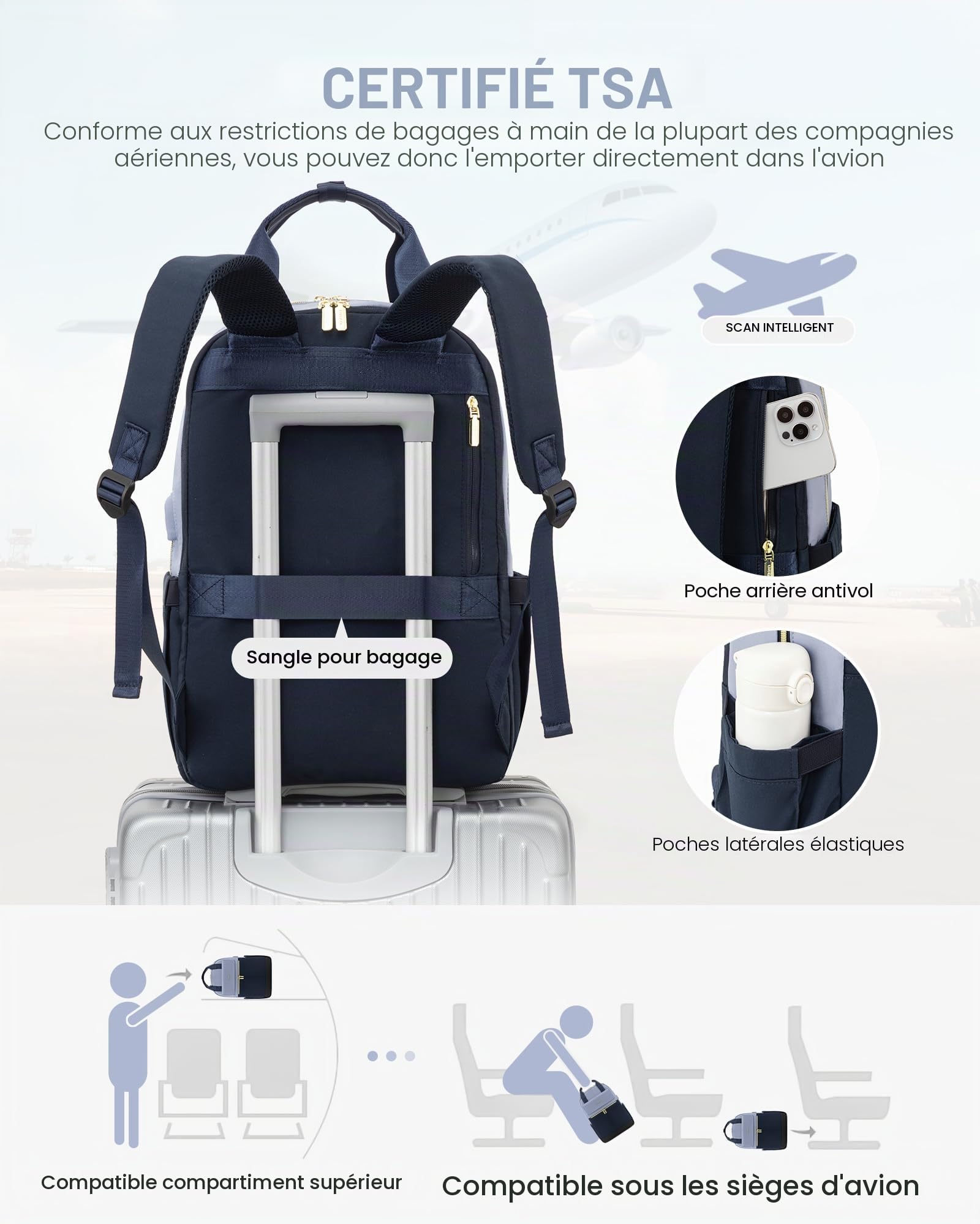 LOVEVOOK Sac a Dos Femme, 17,3 Pouces Sacs à Dos Ordinateur Portable, Antivol Imperméable Sac avec USB Charging Port, Elegant Backpack pour Travail Affaire Voyage Loisir Université